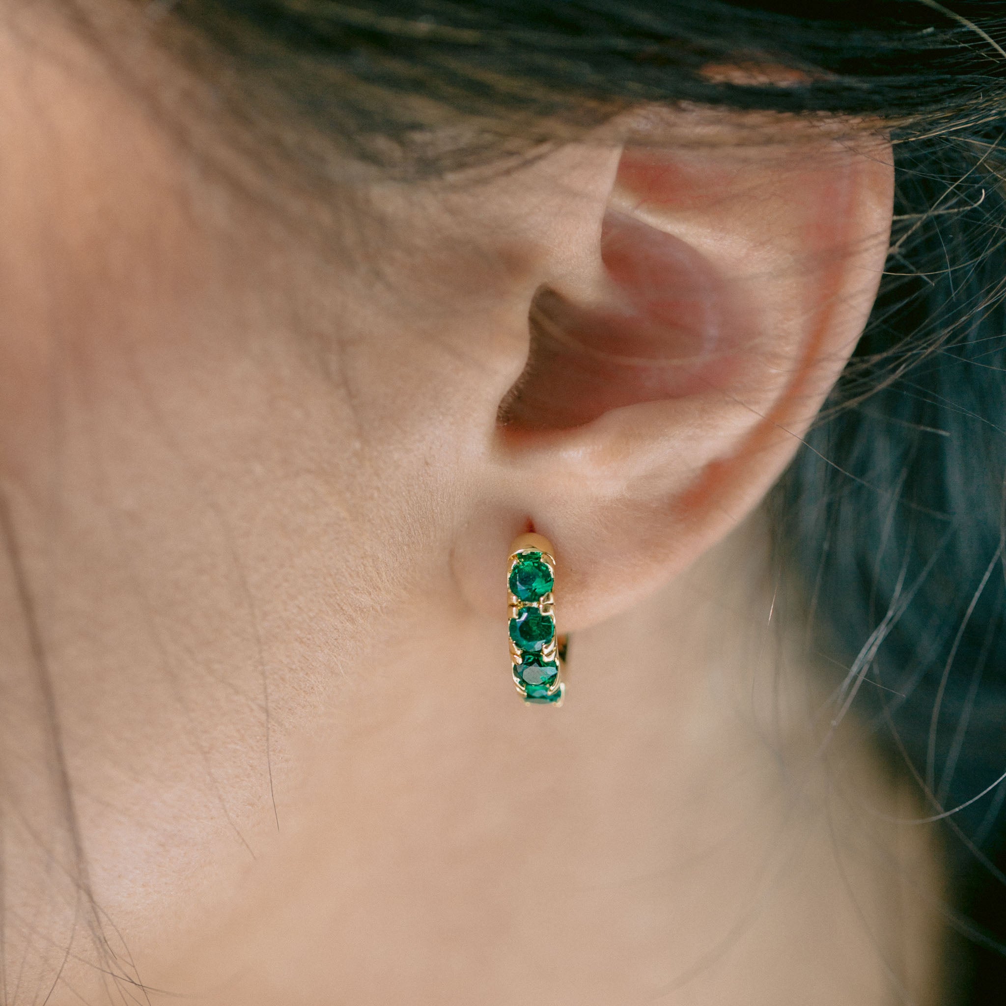 Green Gem Loop Earrings