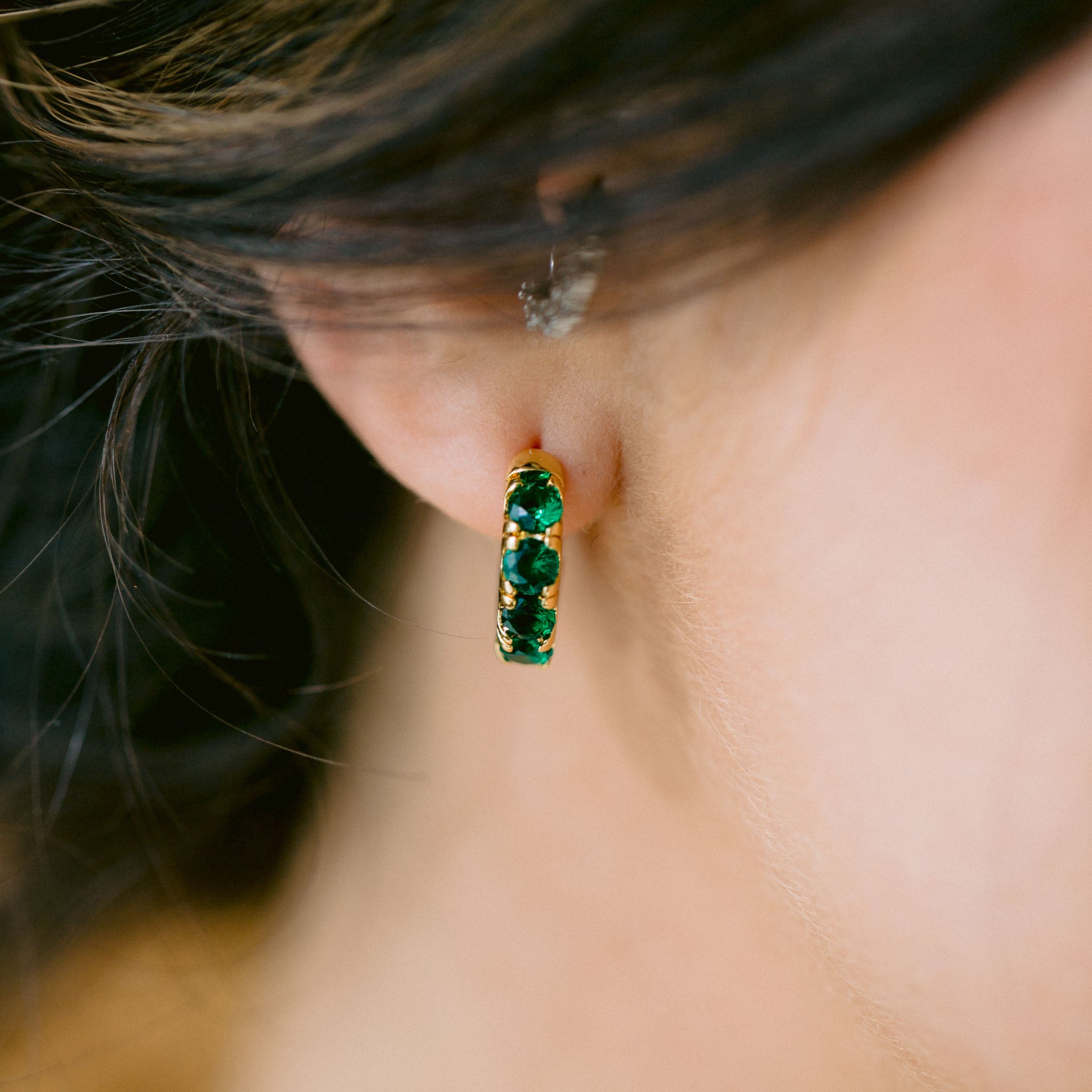Green Gem Loop Earrings