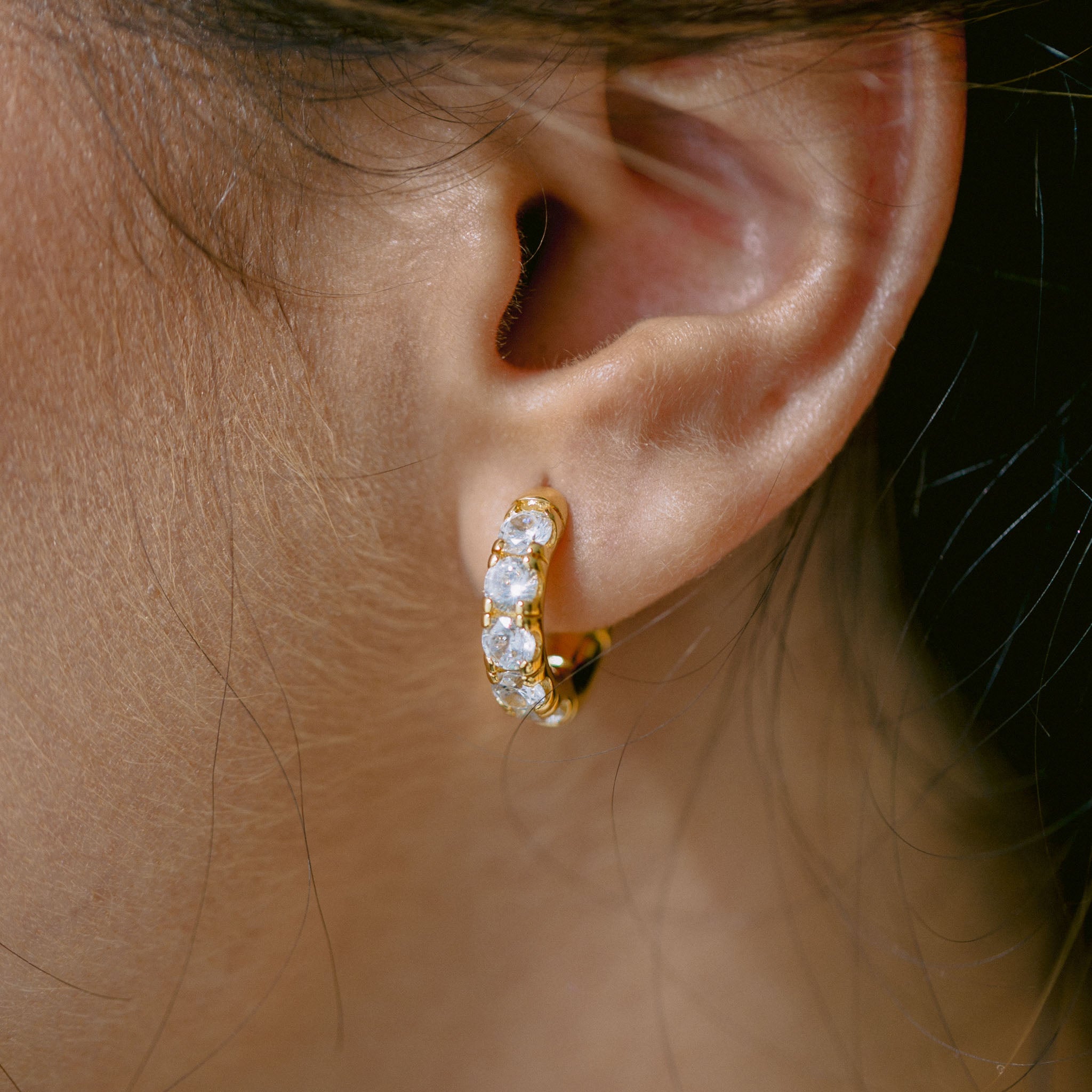 White Gem Loop Earrings